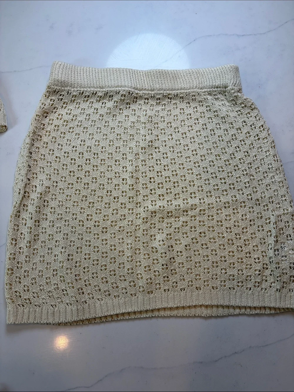 Cream Crochet Knit Two-Piece Swim Cover